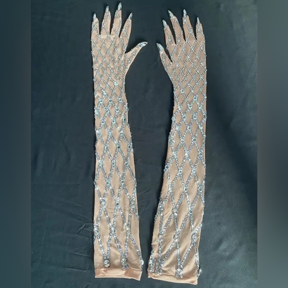 Sparkling Spandex Geometric Rhinestone Elbow Length Gloves - Picture 4 of 6